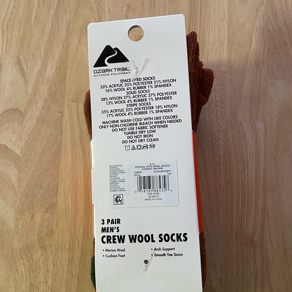 Ozark Trail Men's Merino Wool Blend Socks, 3-Pack - Picture 2 of 2